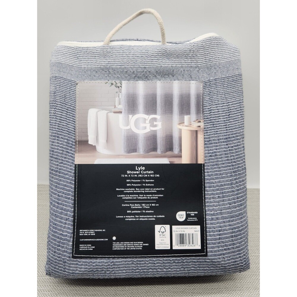 UGG Lyle Shower Curtain Navy Multicolor Stripe Polyester Spandex 72 In × 72 In